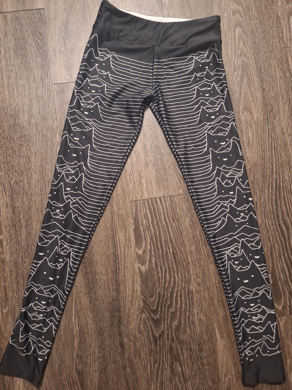 Society 6 Black Leggings with White Cat Line Art